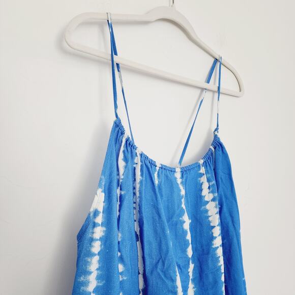 ZARA Blue Striped Tie Dye Linen Spaghetti Strap Midi / Maxi Dress Size XXL - Picture 9 of 11